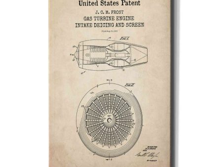 Gas Turbine Engine Blueprint Patent Parchment,  Canvas Wall Art Hot on Sale