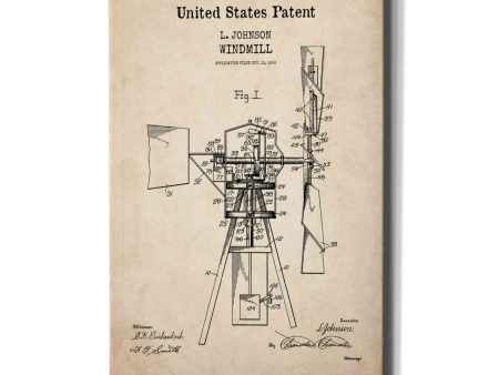 Windmill Blueprint Patent Parchment,  Canvas Wall Art Online now