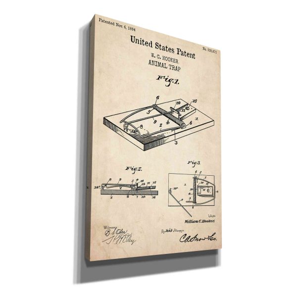 Trap Blueprint Patent Parchment,  Canvas Wall Art For Discount