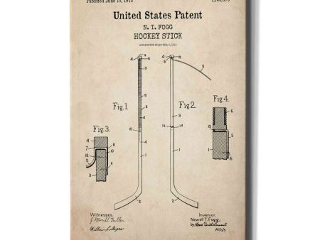 Hockey Stick Blueprint Patent Parchment,  Canvas Wall Art on Sale