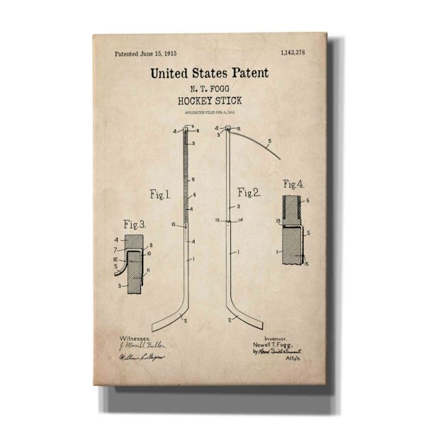 Hockey Stick Blueprint Patent Parchment,  Canvas Wall Art on Sale