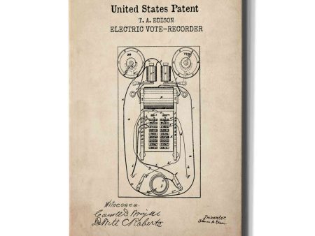 Electric Vote-recorder Blueprint Patent Parchment,  Canvas Wall Art Hot on Sale