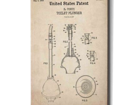 Toilet Plunger Blueprint Patent Parchment,  Canvas Wall Art For Cheap