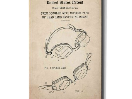 Swim Goggles Blueprint Patent Parchment,  Canvas Wall Art Cheap