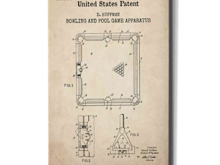 Bowling and Pool Game Apparatus Blueprint Patent Parchment,  Canvas Wall Art Cheap