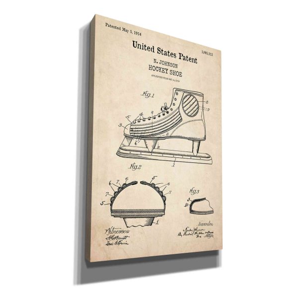 Hockey Shoe Blueprint Patent Parchment,  Canvas Wall Art Online Sale