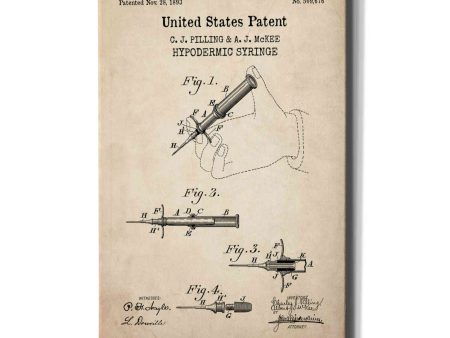 Hypodermic Syringe Blueprint Patent Parchment,  Canvas Wall Art For Discount