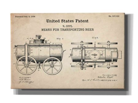 transporting beer Blueprint Patent Parchment,  Canvas Wall Art on Sale