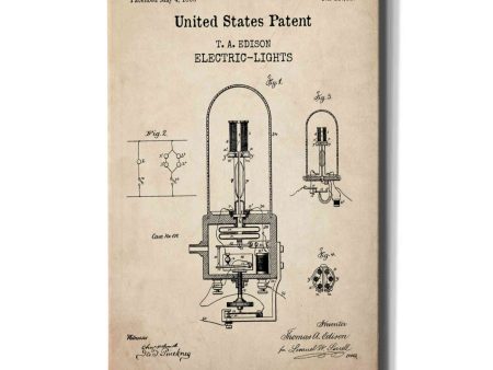 Electric Lights Blueprint Patent Parchment,  Canvas Wall Art Discount