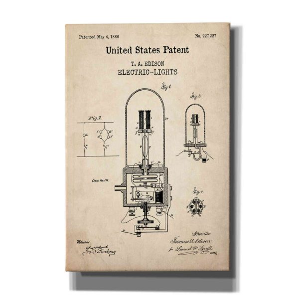 Electric Lights Blueprint Patent Parchment,  Canvas Wall Art Discount