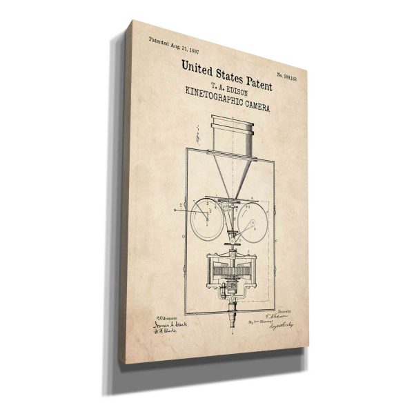 Kinetographic Camera Blueprint Patent Parchment,  Canvas Wall Art Online now