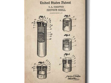 Shotgun Shell Blueprint Patent Parchment,  Canvas Wall Art For Sale