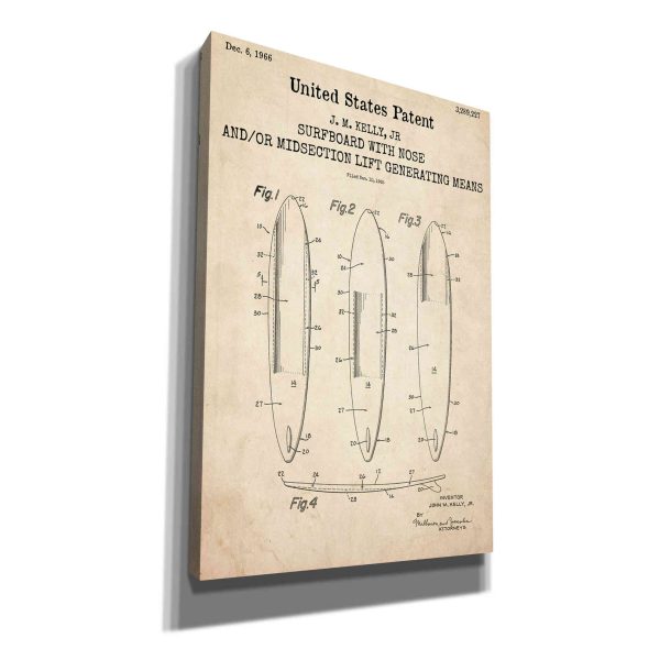 Surfboard with nose Blueprint Patent Parchment,  Canvas Wall Art Supply