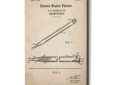 Drumsticks, 1964 Blueprint Patent Parchment,  Canvas Wall Art Supply