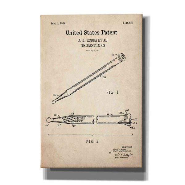 Drumsticks, 1964 Blueprint Patent Parchment,  Canvas Wall Art Supply