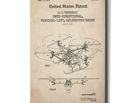 Drone Blueprint Patent Parchment,  Canvas Wall Art on Sale