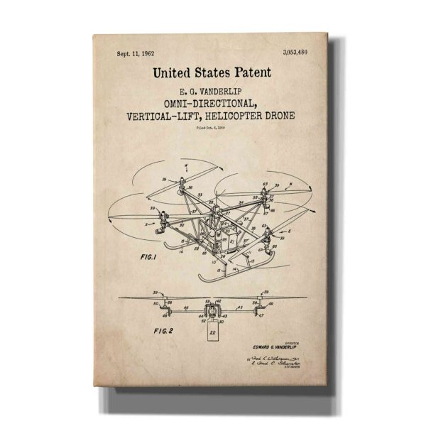 Drone Blueprint Patent Parchment,  Canvas Wall Art on Sale