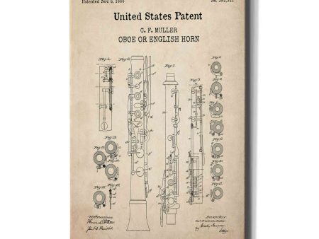 Oboe Blueprint Patent Parchment,  Canvas Wall Art Online Sale