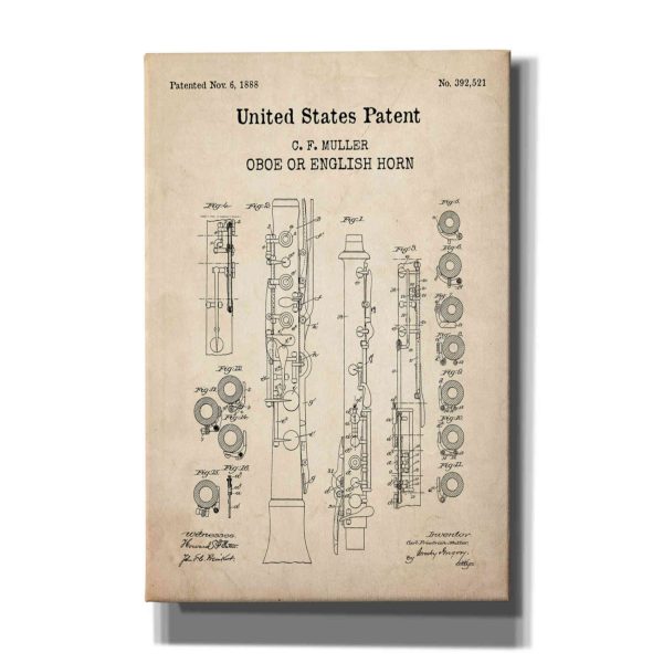 Oboe Blueprint Patent Parchment,  Canvas Wall Art Online Sale