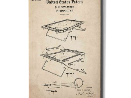 Trampoline Blueprint Patent Parchment,  Canvas Wall Art Sale