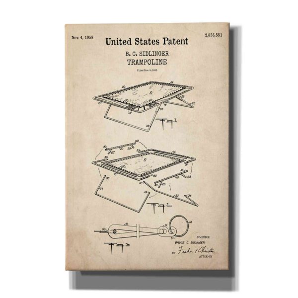 Trampoline Blueprint Patent Parchment,  Canvas Wall Art Sale