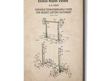 Weight Lifting Equipment Blueprint Patent Parchment,  Canvas Wall Art on Sale