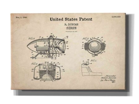 Siren Blueprint Patent Parchment,  Canvas Wall Art Sale