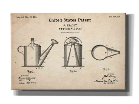 Watering Can Blueprint Patent Parchment,  Canvas Wall Art on Sale