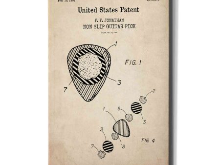 Guitar Pick Blueprint Patent Parchment,  Canvas Wall Art For Sale