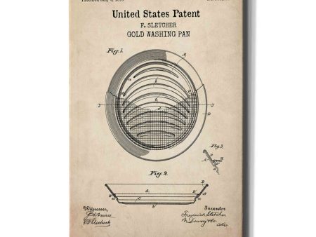 Gold Pan Blueprint Patent Parchment,  Canvas Wall Art For Sale