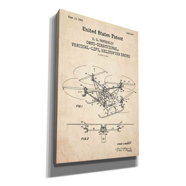 Drone Blueprint Patent Parchment,  Canvas Wall Art on Sale