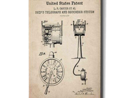 Ship s Telegraph and Record System Blueprint Patent Parchment,  Canvas Wall Art For Sale