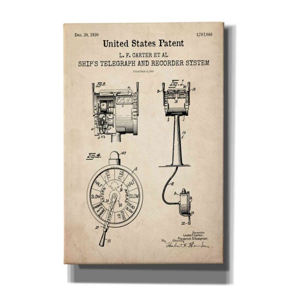 Ship s Telegraph and Record System Blueprint Patent Parchment,  Canvas Wall Art For Sale