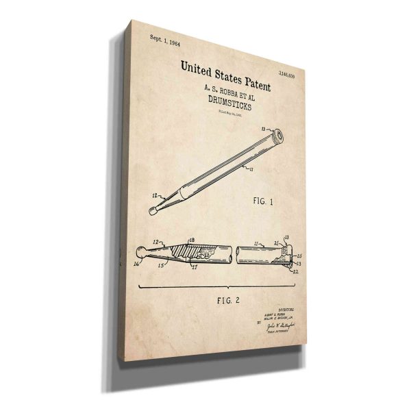 Drumsticks, 1964 Blueprint Patent Parchment,  Canvas Wall Art Supply