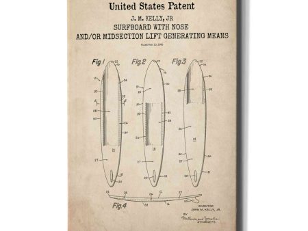 Surfboard with nose Blueprint Patent Parchment,  Canvas Wall Art Supply