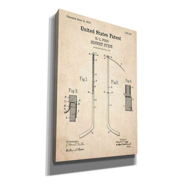 Hockey Stick Blueprint Patent Parchment,  Canvas Wall Art on Sale