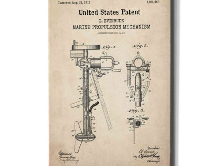 Marine Propulsion Blueprint Patent Parchment,  Canvas Wall Art For Cheap