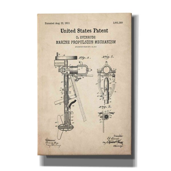 Marine Propulsion Blueprint Patent Parchment,  Canvas Wall Art For Cheap