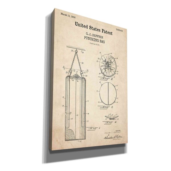 Punching Bag Blueprint Patent Parchment,  Canvas Wall Art For Cheap