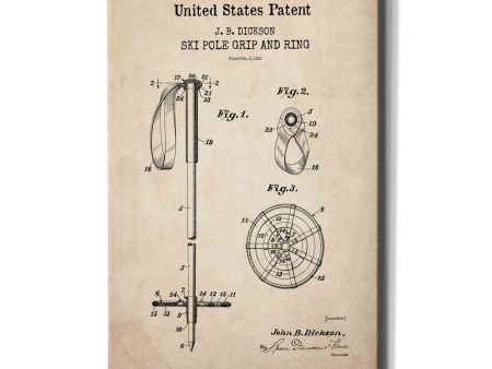 Ski Pole Grip and Ring Blueprint Patent Parchment,  Canvas Wall Art Online