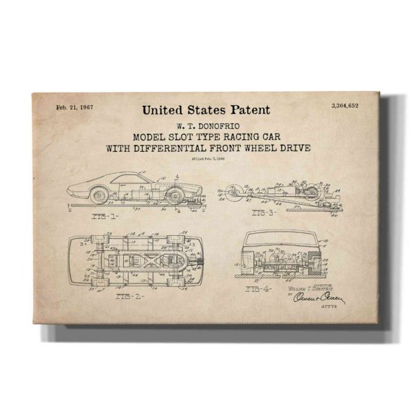 Racing Car, Model Slot Type Blueprint Patent Parchment,  Canvas Wall Art Online