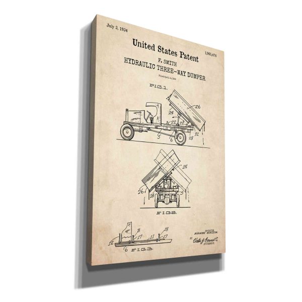 Dump Truck Blueprint Patent Parchment,  Canvas Wall Art Online Sale