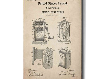 Pencil Sharpener Blueprint Patent Parchment,  Canvas Wall Art Hot on Sale