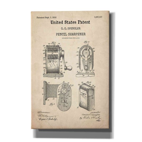 Pencil Sharpener Blueprint Patent Parchment,  Canvas Wall Art Hot on Sale