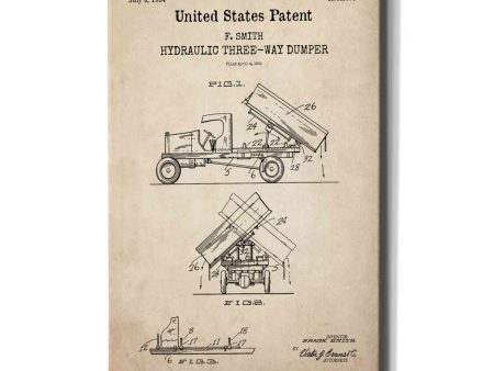 Dump Truck Blueprint Patent Parchment,  Canvas Wall Art Online Sale